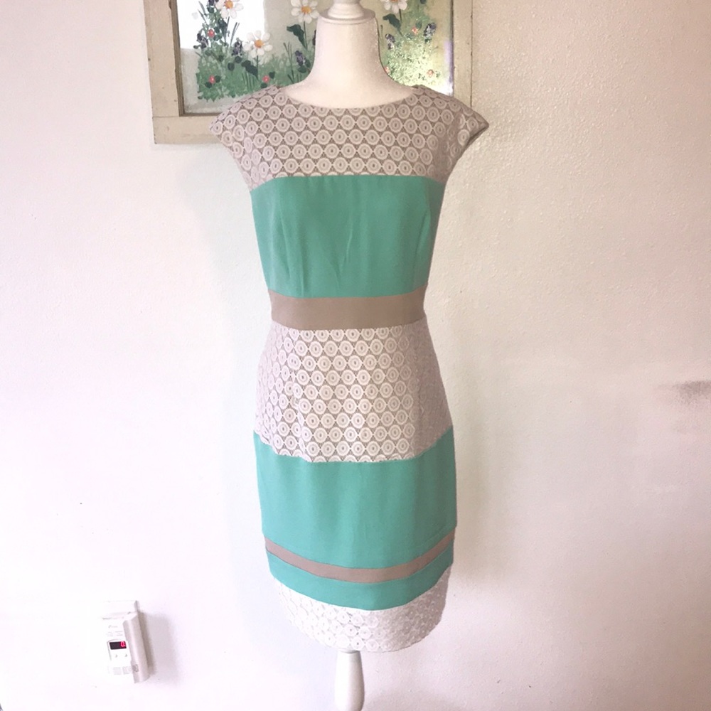 Gorgeous Studio One lace, color-block dress